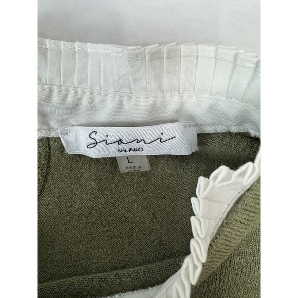Siani Milano Victorian Olive Green Sweater Fairy White Pleated Cuff Collar Large - Picture 5 of 7